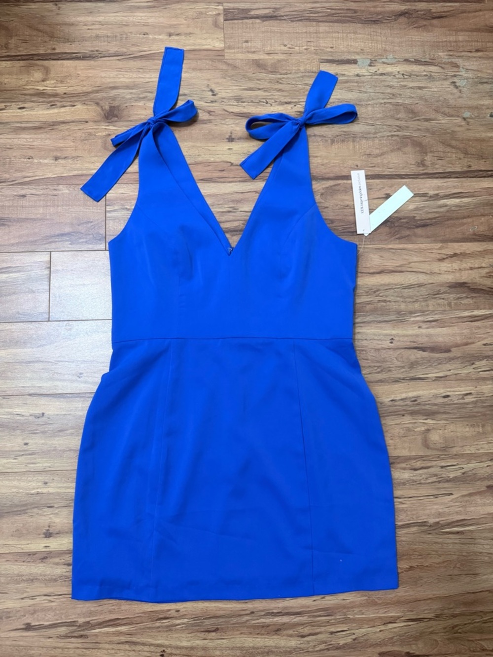 Aqua Cobalt Blue V-Neck Tie-Shoulder Mini Dress